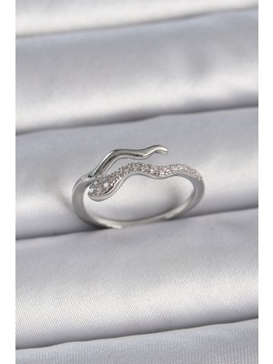 Vice Avm Pirinç Gümüş Renk Zirkon Taşlı Yılan Ayarlanabilir Model Kadın Yüzük - TJ-BYK3369 TG-V 7484