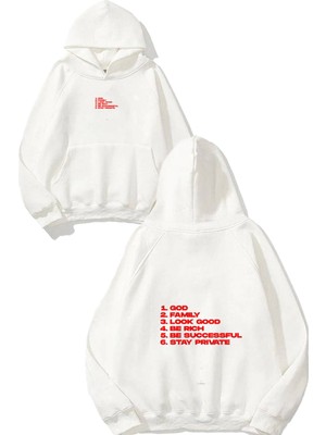 Urbvn Private Tasarım Baskılı Oversize Beyaz Kapüşonlu Sweatshirt