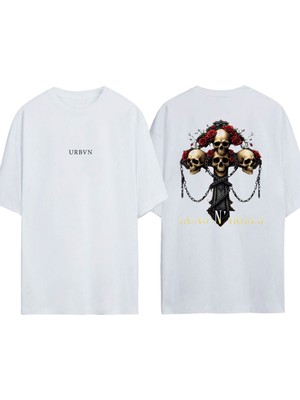 Urbvn Gunsnroses Tasarım Baskılı Beyaz Oversize T-Shirt