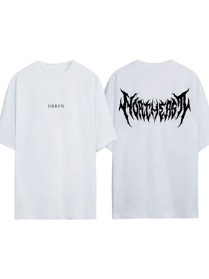 Urbvn Gothic Tasarım Baskılı Beyaz Oversize T-Shirt