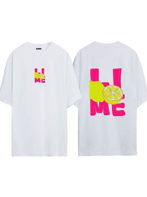 Urbvn Lime 1 Tasarım Baskılı Beyaz Oversize T Shirt