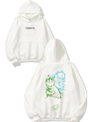 Urbvn Lolja Tasarım Baskılı Oversize Beyaz Kapüşonlu Sweatshirt