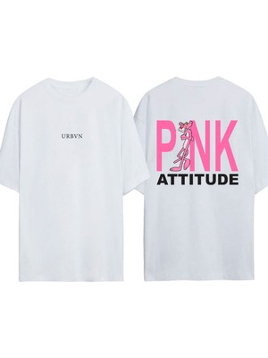 Urbvn Pınk 1 Tasarım Baskılı Beyaz Oversize T-Shirt