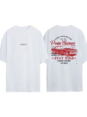 Urbvn Stay Wild Tasarım Baskılı Beyaz Oversize T-Shirt