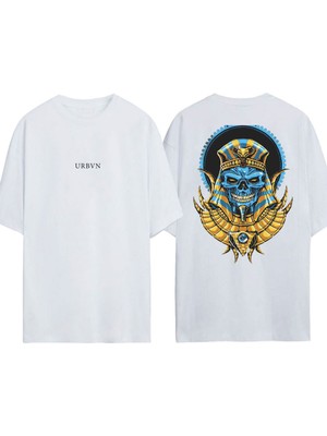 Urbvn Ramses Tasarım Baskılı Beyaz Oversize T-Shirt
