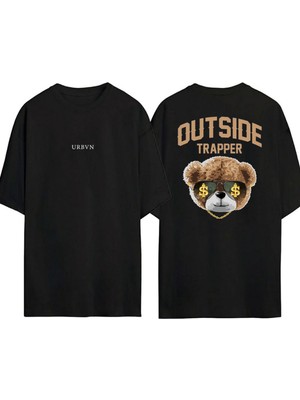 Urbvn Trapper Tasarım Baskılı Siyah Oversize T Shirt
