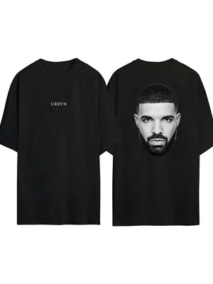 Urbvn Drake Tasarım Baskılı Siyah Oversize T Shirt
