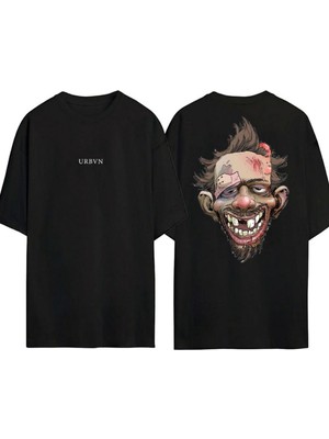 Urbvn Just Man Tasarım Baskılı Siyah Oversize T Shirt