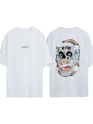 Urbvn Fine Tasarım Baskılı Beyaz Oversize T-Shirt