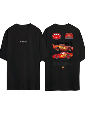 Urbvn Cars Cars Tasarım Baskılı Siyah Oversize T Shirt