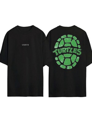 Urbvn Turtles 3 Tasarım Baskılı Siyah Oversize T Shirt