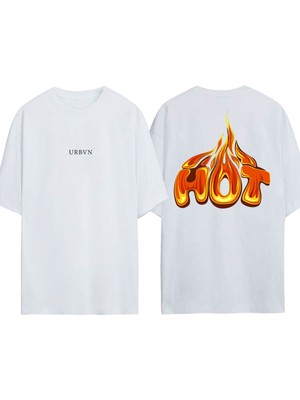 Urbvn Hot Tasarım Baskılı Beyaz Oversize T-Shirt