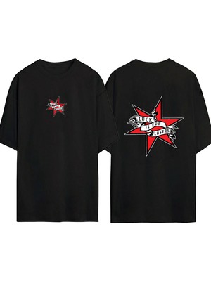 Urbvn Luck Is For Losers 1 Tasarım Baskılı Siyah Oversize T Shirt