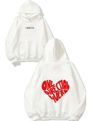 Urbvn One Direction Tasarım Baskılı Oversize Beyaz Kapüşonlu Sweatshirt