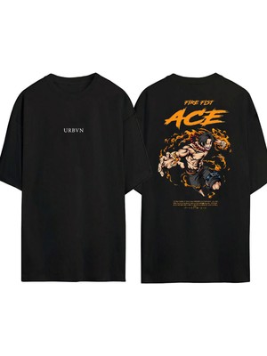 Urbvn Ace Tasarım Baskılı Siyah Oversize T Shirt