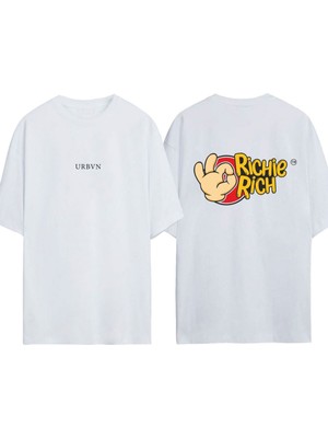 Urbvn Richie Rich Tasarım Baskılı Beyaz Oversize T-Shirt