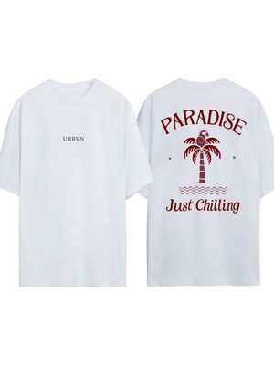 Urbvn Just Chillin Tasarım Baskılı Beyaz Oversize T-Shirt