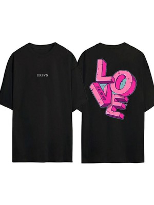 Urbvn Loves 9 Tasarım Baskılı Siyah Oversize T Shirt