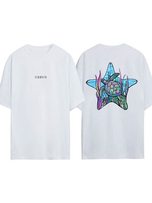 Urbvn Turtles Star Tasarım Baskılı Beyaz Oversize T-Shirt