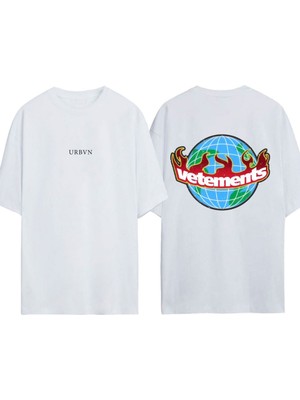 Urbvn Vetemens Tasarım Baskılı Beyaz Oversize T-Shirt