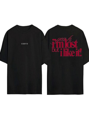 Urbvn I Like It Tasarım Baskılı Siyah Oversize T Shirt