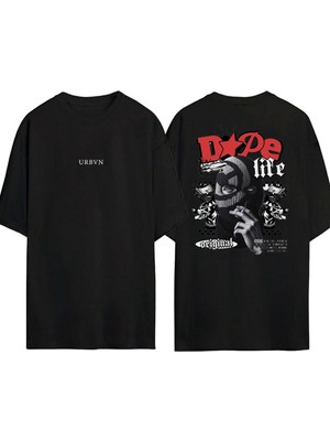 Urbvn Dope Tasarım Baskılı Siyah Oversize T Shirt