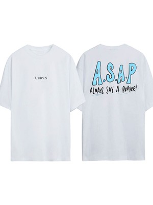 Urbvn Asap Tasarım Baskılı Beyaz Oversize T-Shirt