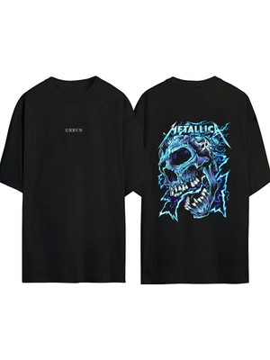 Urbvn Metallica Thunder Tasarım Baskılı Siyah Oversize T Shirt