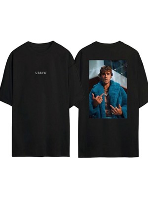 Urbvn Popstar Tasarım Baskılı Siyah Oversize T Shirt