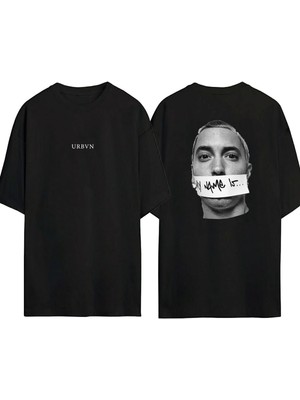 Urbvn Eminem Tasarım Baskılı Siyah Oversize T Shirt