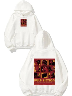 Urbvn Pulp Tasarım Baskılı Oversize Beyaz Kapüşonlu Sweatshirt
