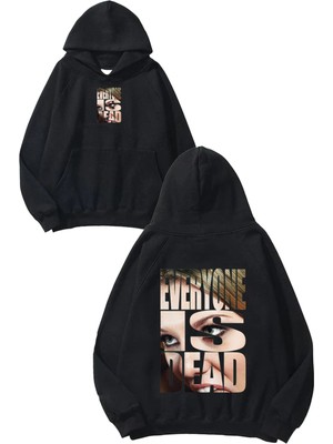 Urbvn Everyone Is Dead Tasarım Baskılı Oversize Siyah Kapüşonlu Sweatshirt