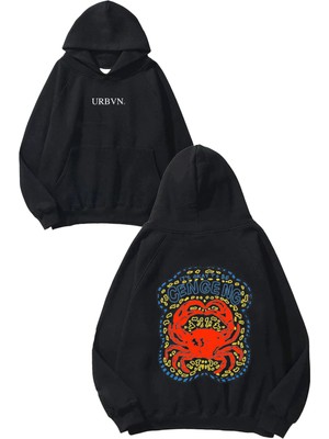 Urbvn Cengeng Tasarım Baskılı Oversize Siyah Kapüşonlu Sweatshirt