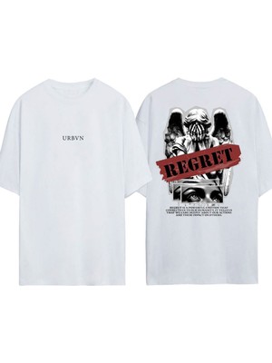 Urbvn Regret Tasarım Baskılı Beyaz Oversize T-Shirt
