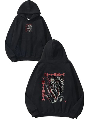 Urbvn Death Note Tasarım Baskılı Oversize Siyah Kapüşonlu Sweatshirt