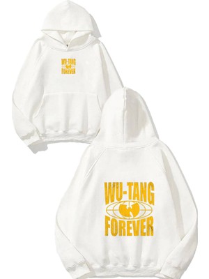 Urbvn Wu Forever Tasarım Baskılı Oversize Beyaz Kapüşonlu Sweatshirt