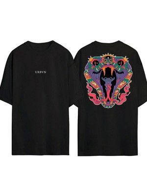 Urbvn Snake 5 Tasarım Baskılı Siyah Oversize T Shirt