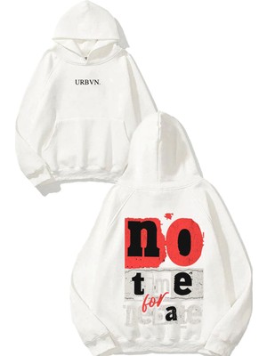 Urbvn No Time Tasarım Baskılı Oversize Beyaz Kapüşonlu Sweatshirt