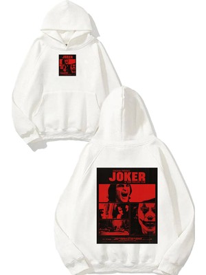 Urbvn Joker 3 Tasarım Baskılı Oversize Beyaz Kapüşonlu Sweatshirt