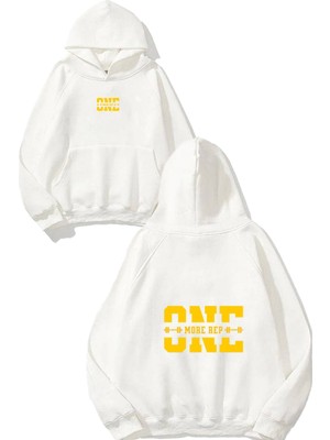Urbvn One 1 Tasarım Baskılı Oversize Beyaz Kapüşonlu Sweatshirt