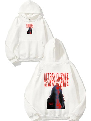 Urbvn Lana 2 Tasarım Baskılı Oversize Beyaz Kapüşonlu Sweatshirt