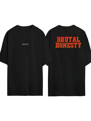 Urbvn Brutal Honestly Tasarım Baskılı Siyah Oversize T Shirt