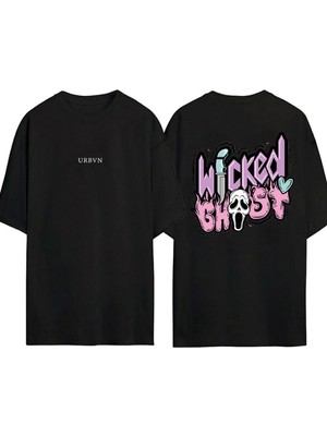Urbvn Kicked Ghost Tasarım Baskılı Siyah Oversize T Shirt