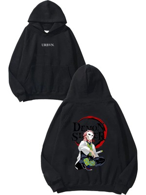 Urbvn Demon Sinner Tasarım Baskılı Oversize Siyah Kapüşonlu Sweatshirt