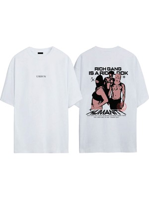 Urbvn Gang Tasarım Baskılı Beyaz Oversize T-Shirt