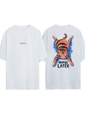 Urbvn Later Tasarım Baskılı Beyaz Oversize T-Shirt