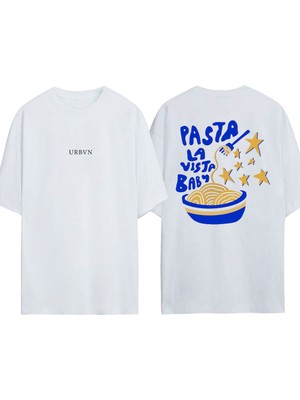 Urbvn Pasta La Vista Tasarım Baskılı Beyaz Oversize T-Shirt
