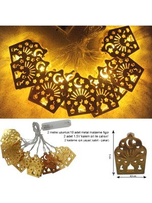 Özbience Ramazan Temalı Gün Işığı, Metal Ampullü Dini Sembollü Fener, Pilli LED