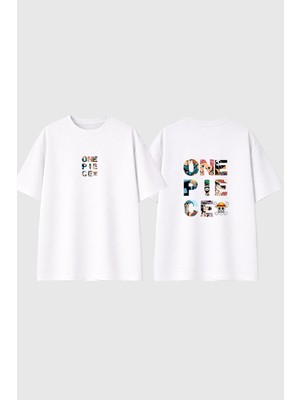 Urbvn One Piece Tasarım Baskılı Beyaz Oversize T Shirt