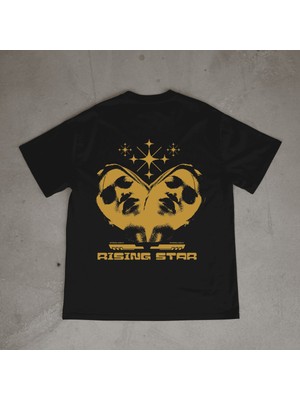 Urbvn Rising Tasarım Baskılı Siyah Oversize T-Shirt